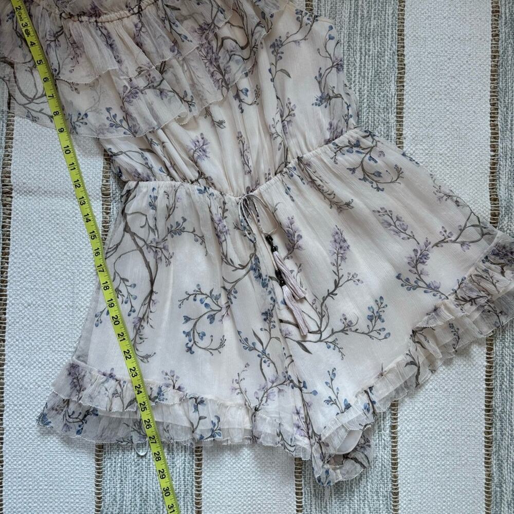 Zimmerman Beige Floral 100% Silk One Shoulder Ruffled Playsuit Women’s 3 US 10 - Picture 7 of 13
